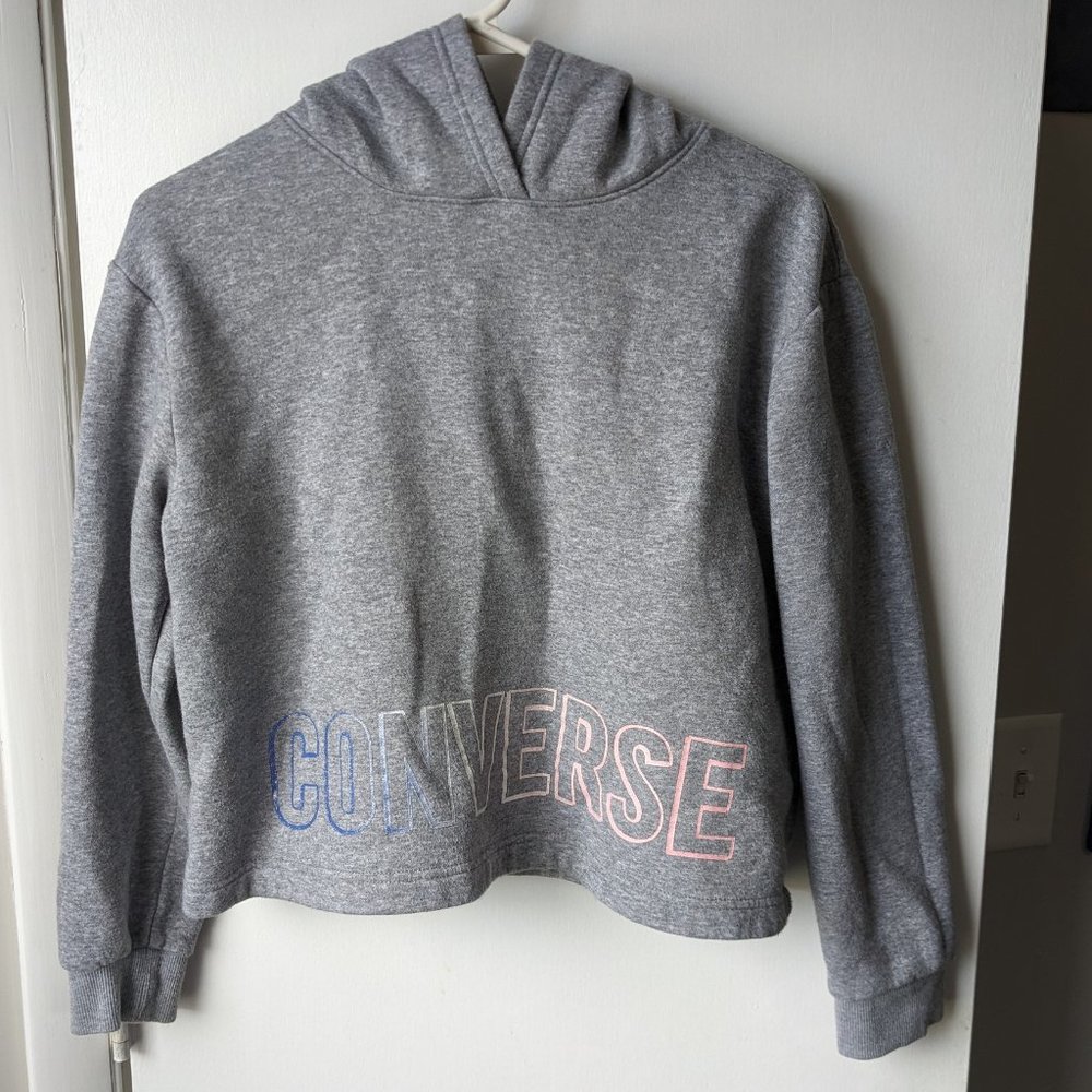 Converse Gray Crop Hoodie Pullover Sweatshirt Size XL Kids Teens 13-15